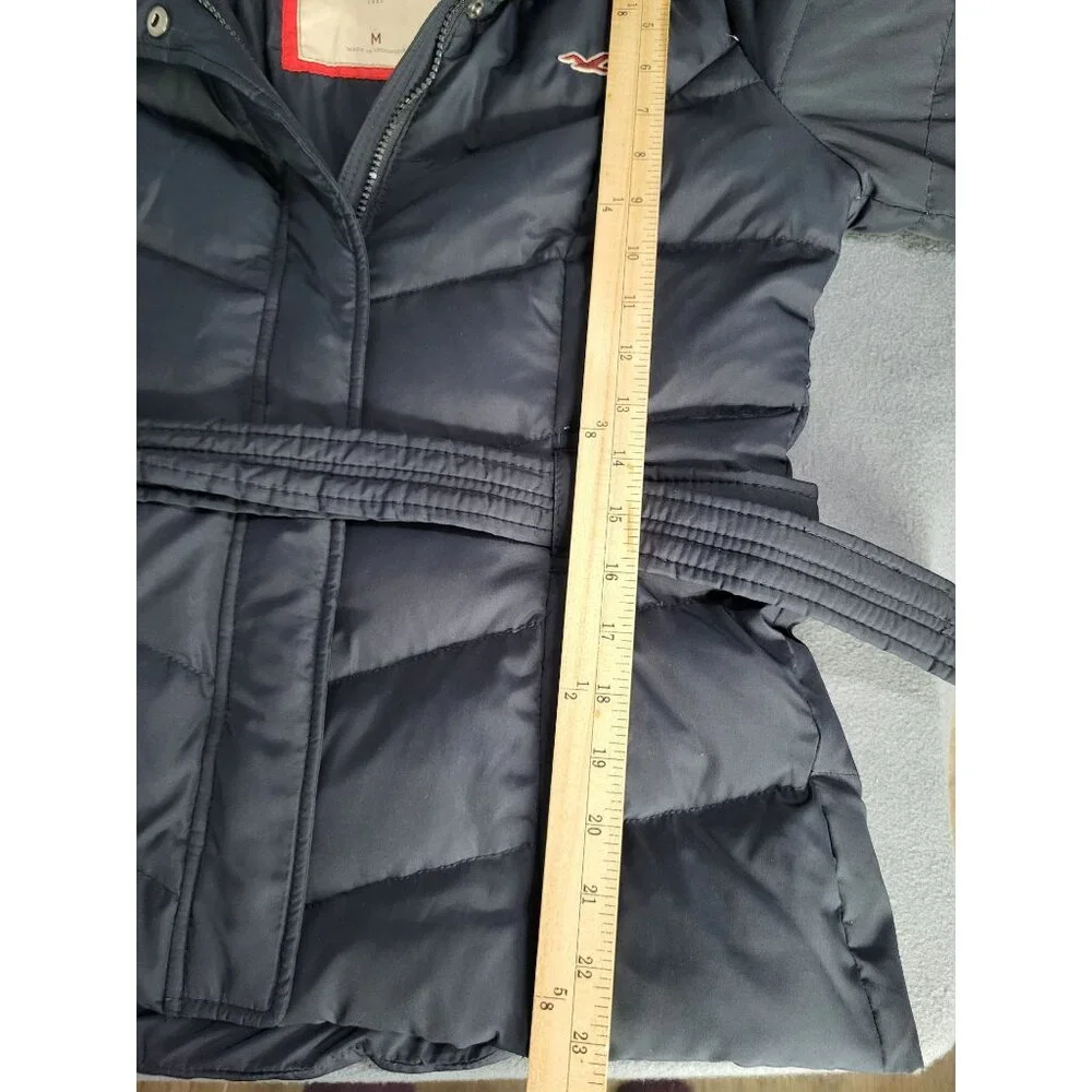 Hollister Puffer Coat Full Zip Hooded Blue Young Women's M Y2K Down, Polyester - Picture 4 of 12